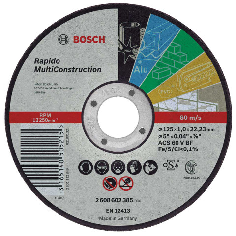 Отрезной круг, прямой, Bosch Rapido Multi Construction 115x1.0x22.2 мм