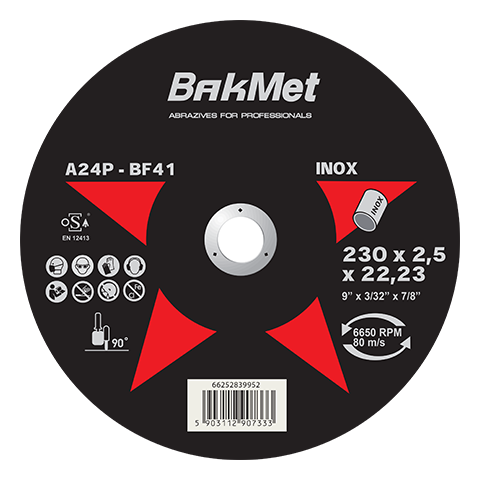 Отрезной диск BakMet для стационарных машин по стали A24P-230X2.5X22.2-T41 PLB-BAKMET INOX