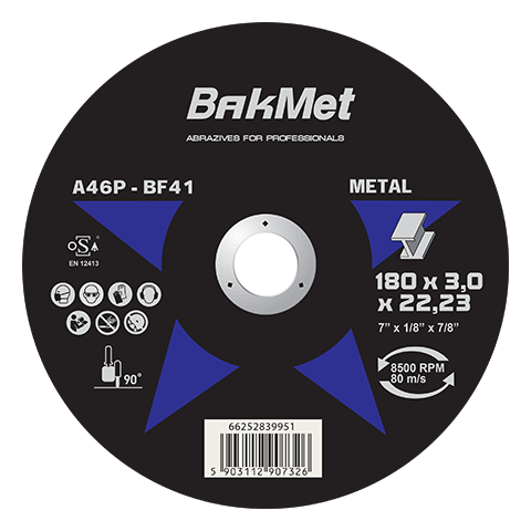 Отрезной диск BakMet для стационарных машин по металлу A46P-180X3.0X22.23-T41 PLB-BAKMET