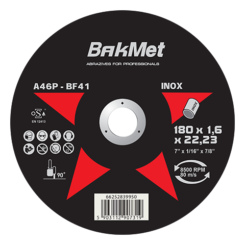 Отрезной диск BakMet для стационарных машин по стали A46P-180X1.6X22.2-T41 PLB-BAKMET INOX