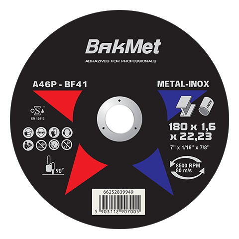 Отрезной диск BakMet для стационарных машин по металлу/стали A46P-180X1.6X22.23-T41 PLB-BAKMET