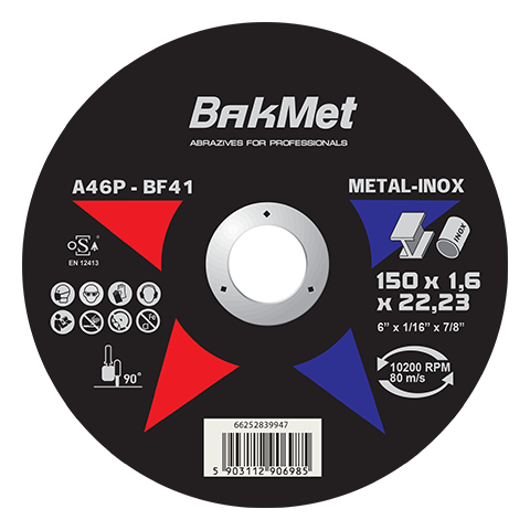 Отрезной диск BakMet для стационарных машин по металлу/стали A46P-150X1.6X22.23-T41 PLB-BAKMET