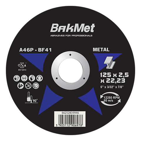 Отрезной диск BakMet для стационарных машин по металлу A46P-125X2.5X22.23-T41 PLB-BAKMET
