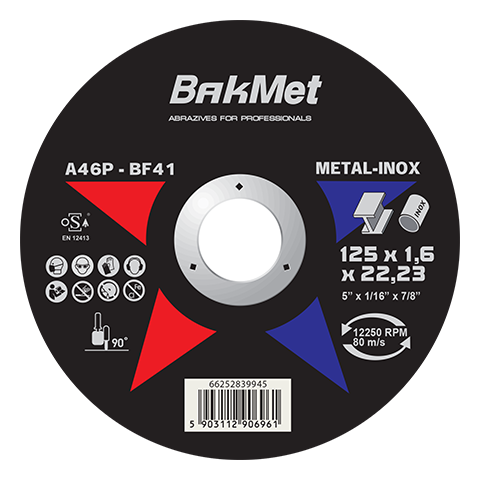 Отрезной диск BakMet для стационарных машин по металлу/стали A46P-125X1.6X22.23-T41 PLB-BAKMET